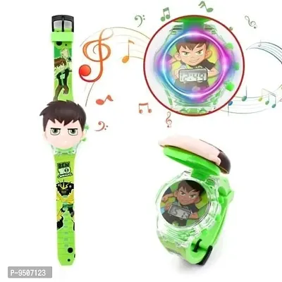 Watch for Kids on the theme of Ben 10 Light Glowing Watch with Music Tune and Face Cover Multicolor Led Digital Light Kids Watch{3-9 Year-thumb0