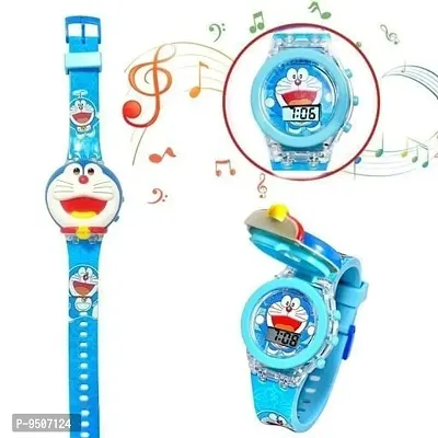 Watch for Kids on the theme of Doraemon Light Glowing Watch with Music Tune and Face Cover Multicolor Led Digital Light Kids Watch{3-9 Year