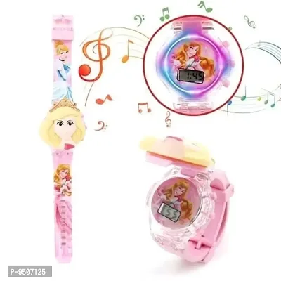 Watch for Kids on the theme of Princess Light Glowing Watch with Music Tune and Face Cover Multicolor Led Digital Light Kids Watch{3-9 Year
