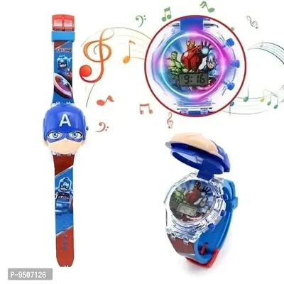 Watch for Kids on the theme of Captain America Light Glowing Watch with Music Tune and Face Cover Multicolor Led Digital Light Kids Watch{3-9 Year