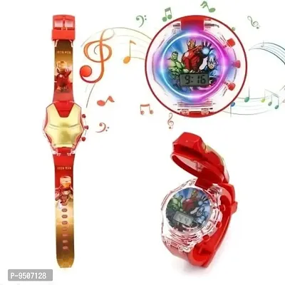 Watch for Kids on the theme of Iron Man Light Glowing Watch with Music Tune and Face Cover Multicolor Led Digital Light Kids Watch{3-9 Year