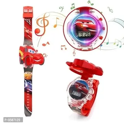 Watch for Kids on the theme of Cars Light Glowing Watch with Music Tune and Face Cover Multicolor Led Digital Light Kids Watch{3-9 Year-thumb0