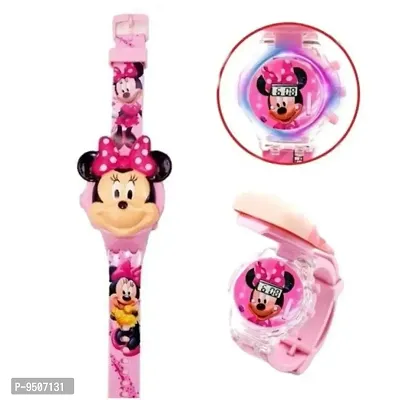 Watch for Kids on the theme of Minie Light Glowing Watch with Music Tune and Face Cover Multicolor Led Digital Light Kids Watch{3-9 Year-thumb0