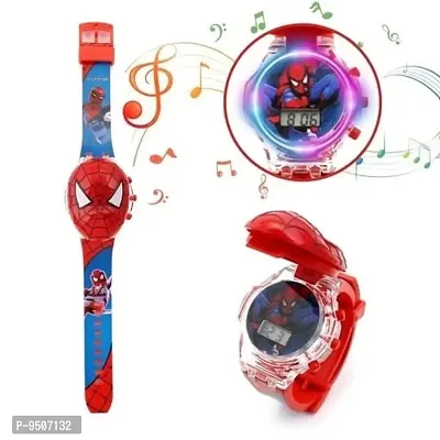 Watch for Kids on the theme of Spider Man Light Glowing Watch with Music Tune and Face Cover Multicolor Led Digital Light Kids Watch{3-9 Year