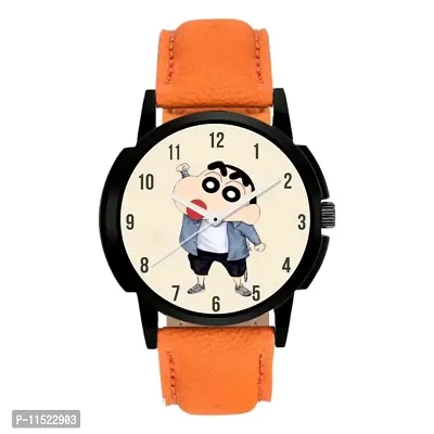 Trending Shinchan Cartoon Orange Strap Analog Watch For Kids