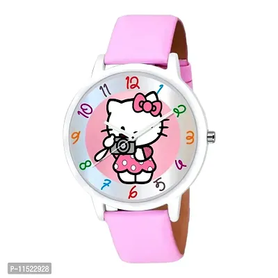 Trending Hello Kitty With Camera Cartoon Pink Strap Watch For Kids