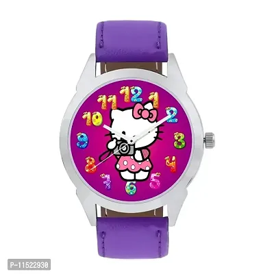 Trending Hello Kitty With Camera Cartoon Purple Strap Watch For Kids