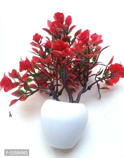 Artificial Plant With Pot Artificial Flower Pot Bonsai Plant Wild Plant Decorative Plant for Homa and Office Red Rose-thumb0