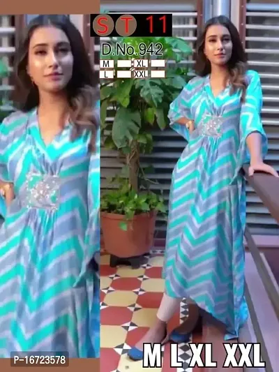 Stylish Rayon Zig Zag Printed Kaftan Kurta For Women-thumb0