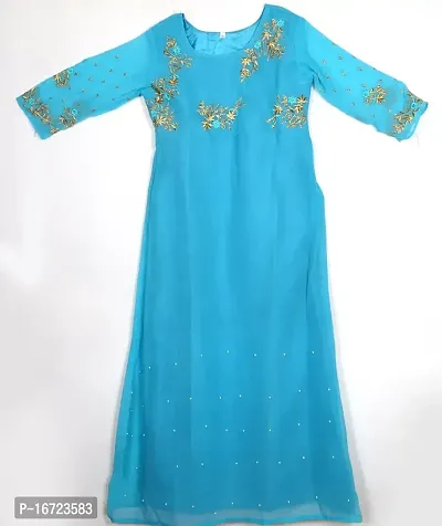 Stylish Georgette Blue Embroidery Work With Lock Moti Gown For Women-thumb2