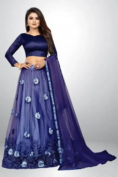 Attractive Satin Embroidered Semi Stitched Lehenga Choli