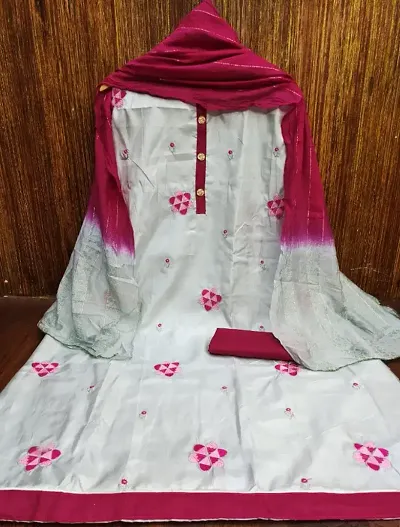 Beautiful Silk Embroidered Dress Material With Dupatta For Women