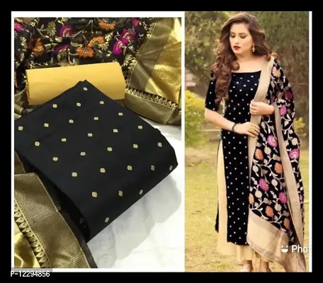 Trendy Taffeta Black Printed Dress Material With Dupatta Set For Women-thumb0