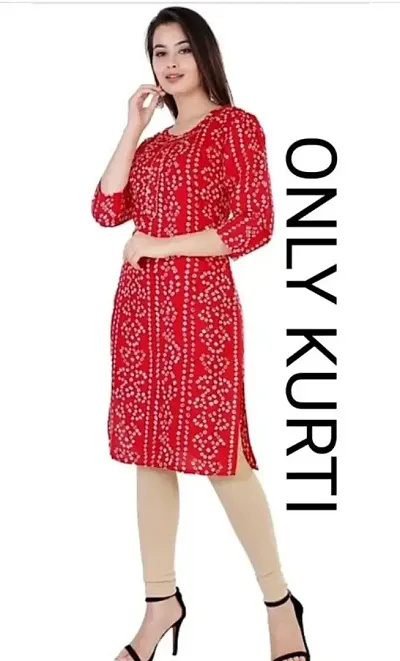 Stylish Fancy Rayon Bandhani 3/4 Sleeve Kurti For Women