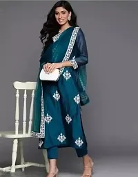 Stylish Fancy Cotton Slub Kurta With Bottom Wear With Dupatta Set For Women-thumb1