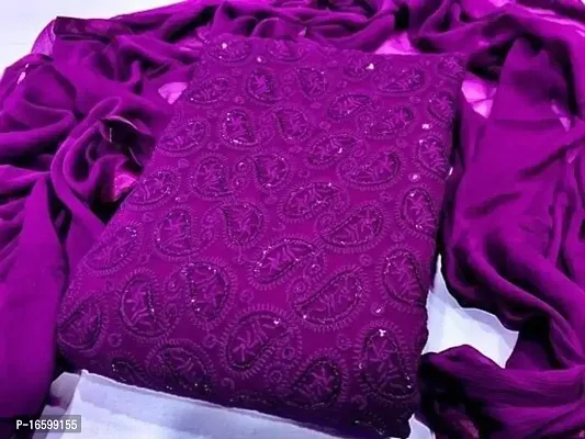 Elegant Purple Chiffon  Dress Material with Dupatta For Women-thumb0