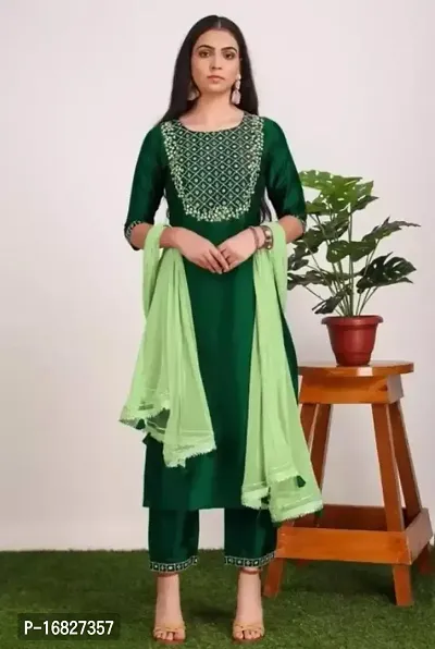 Stylish Fancy Taffeta Silk Kurta With Bottom Wear With Dupatta Set For Women-thumb0