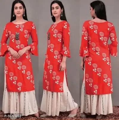 Stunning Red Rayon Cotton Bandhej Print Kurta With Sharara Set For Women-thumb0