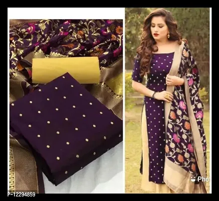 Trendy Taffeta Purple Printed Dress Material With Dupatta Set For Women-thumb0