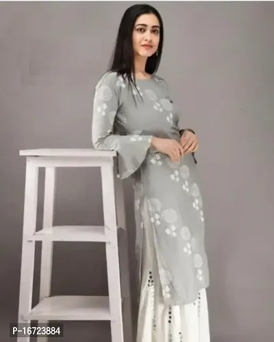 Stunning Grey Rayon Cotton Bandhej Print Kurta With Sharara Set For Women-thumb0