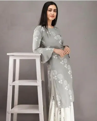 Floral Printed Cotton Kurta With Sharara