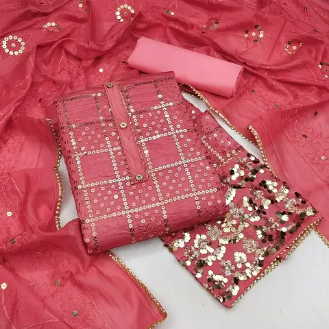 Beautiful Chanderi Silk Embroidered Dress Material with Dupatta