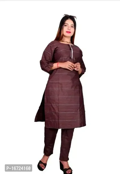 Elite Magenta Cotton Self Design Kurta With Pant Set For Women-thumb5