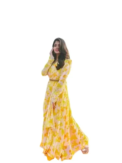 Fancy Georgette Ethnic Gown With Dupatta For Women