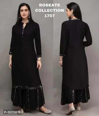 Womens Rayon Mirror Work Kurta With Bottom Set-thumb0