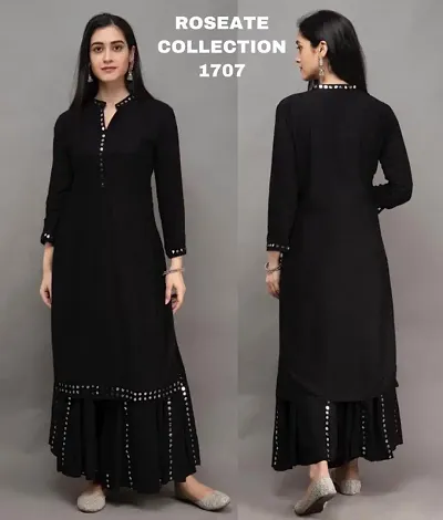 Stylish Viscose Rayon Mirror Work Kurta Palazzo Set