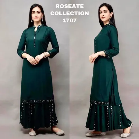 Rayon Solid Mirror Work Kurta Sharara Set