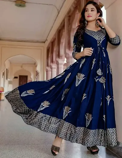 Contemporary Heavy Rayon Foil Print Anarkali Kurta For Women