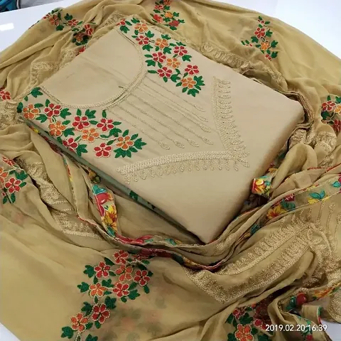 Modal Chanderi Embroidered Dress Material With Dupatta