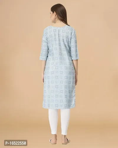 Womens Printed Crepe Light Blue Straight Women Kurta-thumb2