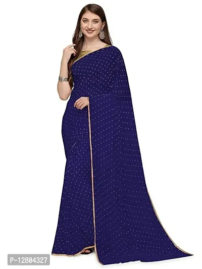 MDVP Women's Chiffon Foil Zari Work And Lycra Fancy Border Party Wedding Fashion Sarees (Navy Blue)-thumb3