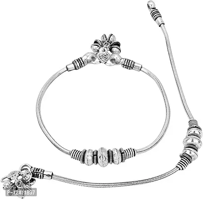 Oxidized German Silver Contemporary Designer Anklets Pair for Women and Girls-thumb0