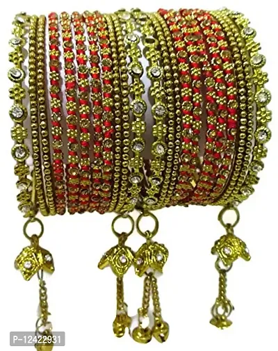 Gahne Mall Amazing Collection of Thread & Antique Jhumki Stone Bangles (Red)