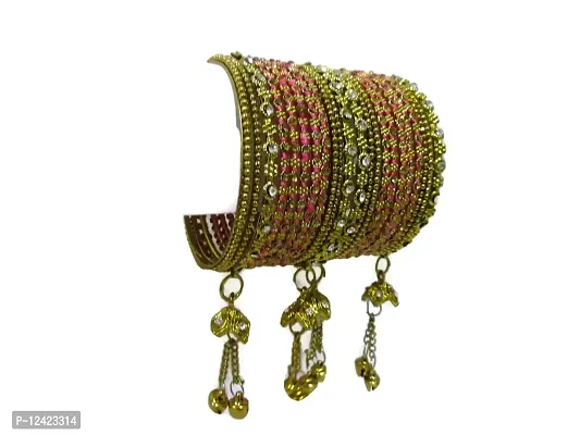 Gahne Mall Amazing Collection of Thread & Antique Jhumki Stone Bangles (Pink(Peach))-thumb2