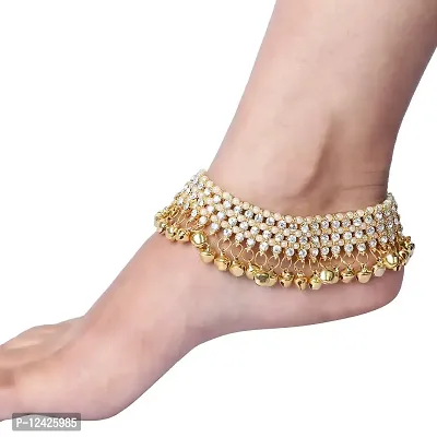 Sparkle World Indian Traditional Gold Tone Rhinestone Ethnic Cz Stone Bridal Anklet For Women-thumb4