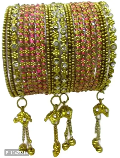 Gahne Mall Amazing Collection of Thread & Antique Jhumki Stone Bangles (Pink(Peach))-thumb0
