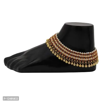 Sparkle World Gold Plated Rhinestone Yellow Red Stone Alloy Gold Tone Ethnic 3 Layer Anklet Jewelry for Women-thumb3