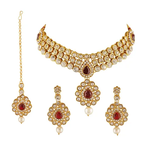 Gahne Mall Indian Traditional Tone Kundan Wedding Party Jewelry Set For Women & Girls