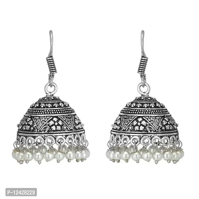 Indian Traditional Silver Oxidized Pearls Jhumka Jhumki Fashion Jewelry Earring-thumb0