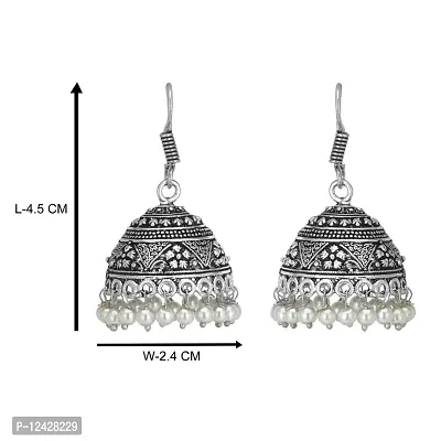 Indian Traditional Silver Oxidized Pearls Jhumka Jhumki Fashion Jewelry Earring-thumb2