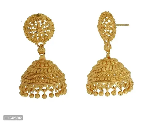 GahneMall Gold platted Punjabi Bridal Wedding Fashion Earrings/Jhumka for Women & Girls (Yellow)-thumb2