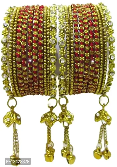 Gahne Mall Amazing Collection of Thread & Antique Jhumki Stone Bangles (Red(Mahroon))