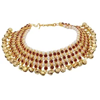 Sparkle World Gold Plated Rhinestone Yellow Red Stone Alloy Gold Tone Ethnic 3 Layer Anklet Jewelry for Women-thumb1