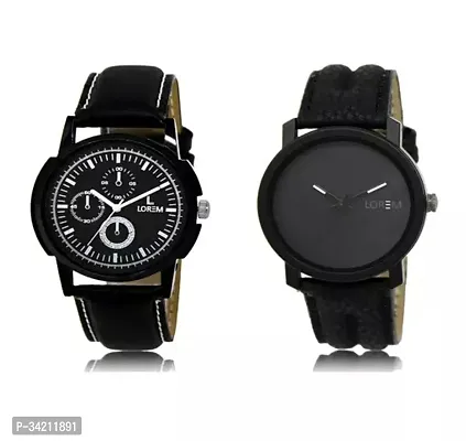 Elegant Synthetic Leather Analog Watches For Men- Pack Of 2-thumb0