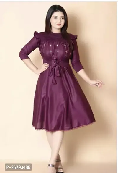 Stylish Maroon Knitted Solid Dress For Women