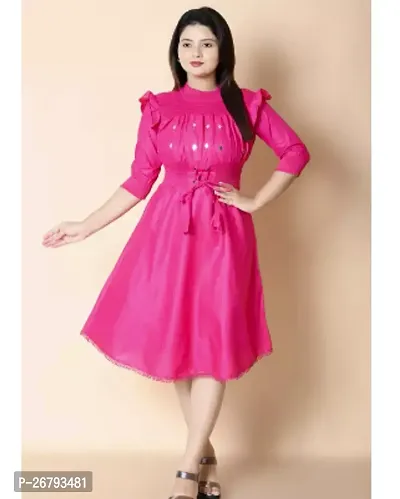 Stylish Pink Knitted Solid Dress For Women-thumb0